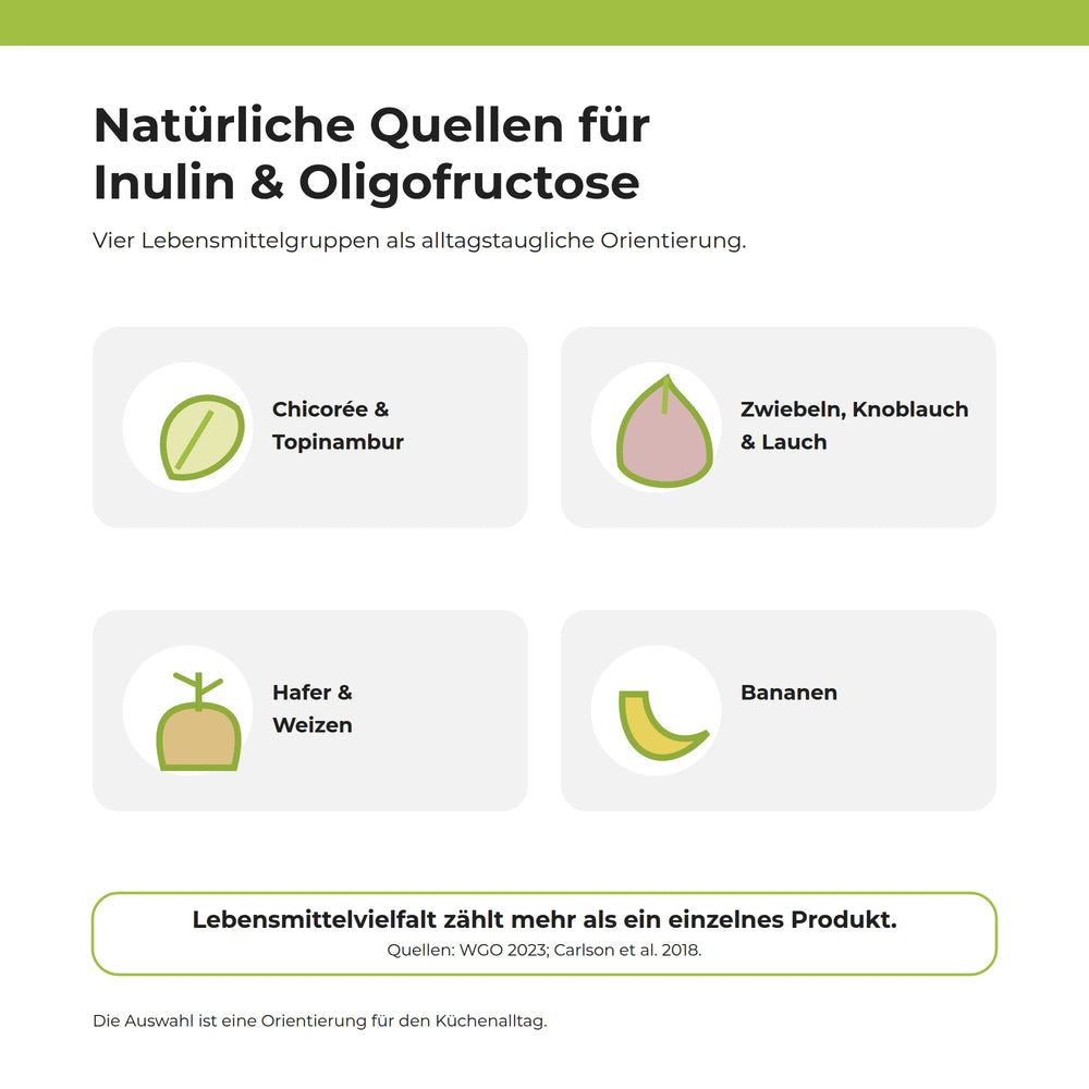 Infografik: natürliche Quellen für Inulin und Oligofructose
