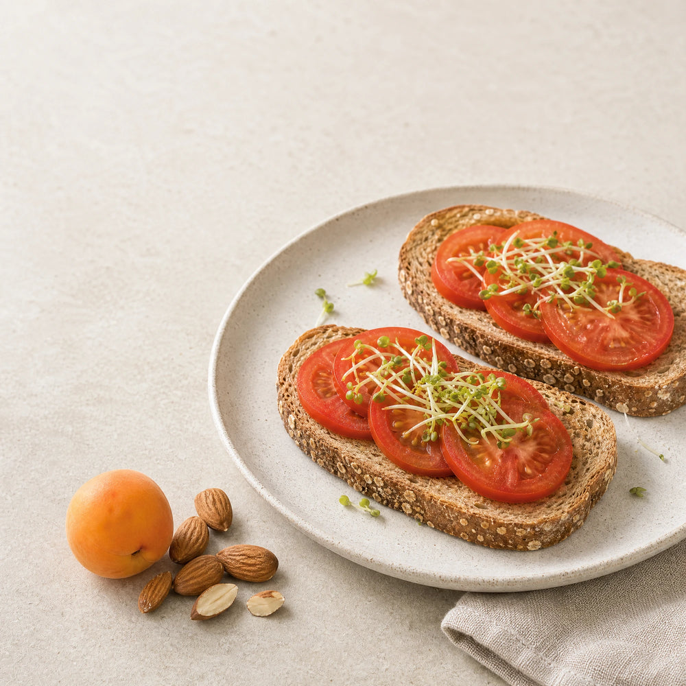 Kalium Lebensmittel – text 5; Food-First-Motiv mit frischen Lebensmitteln und Sprossen