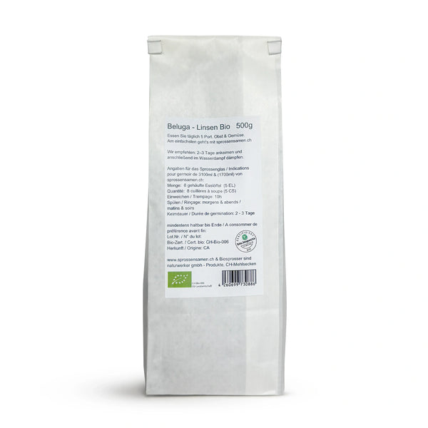 Graines germées de lentilles Beluga biologiques 500 g