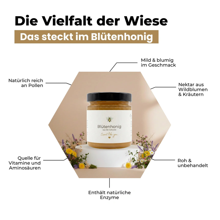 Schweizer Blütenhonig in Rohhonig-Qualität 500g