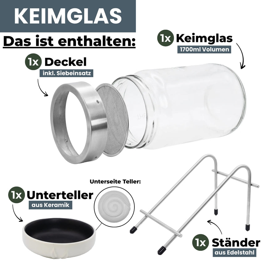 Keimglas 1700ml The Way We Grow™ aus Glas mit Ständer Biosprosser